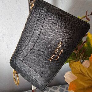 Kate Spade NY Morgan Card Case Wristlet – Black Leather | EUC